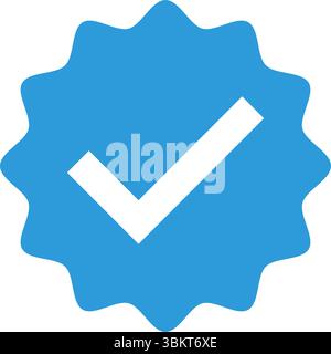 Blaues Häkchen für verifiziertes Symbol, Häkchen für genehmigtes Profil für soziale Medien, Stern, Kontrollkästchen OK. Symbol für Social-Media-Konten Stock Vektor