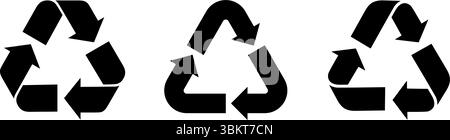 Symbolgruppe recyceln. Wiederverwendbare Pfeilsymbole in verschiedenen Stilen. Grünes, schwarzes Etikett zur Wiederverwendung. Vektor-Illustration für Recycling-Badge. Symbol für flaches Recycling Stock Vektor