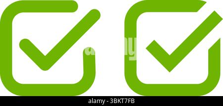 Grünes Häkchen, rotes Kreuz, x-Markierung, rechtes, falsches handgezeichnetes Vektorzeichen. Richtig, Ablehnungssymbol. Häkchen, Häkchen, Pinselstil. Stock Vektor