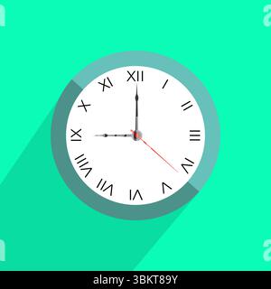 Wanduhrsymbol, Zifferblatt im flachen Stil mit Schatten, Uhrenschild, Timer isoliertes Symbol, Bürouhr Clip Art, Business-Symbol für Web und App Stock Vektor