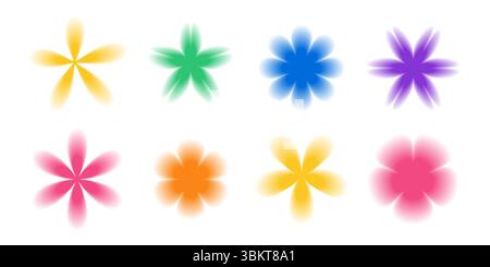 Set mit verschwommenen Blüten. Bunte y2k Shapes Kollektion Stock Vektor