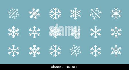 Schneeflocken, Schneeflocken-Vektor-Icon-Pack, Schneeflocken-Wintervorlage, Satz von weißen Schneeflocken-Ikonen, Schneeflocken-Symbole Vektor-Illustration. Stock Vektor