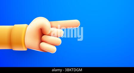 Die menschliche Hand zeigt in Richtung. 3D-Zeichentrickstil. Vektorabbildung. Stock Vektor