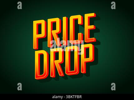 Preissenkung. Dynamischer 3D-Texteffekt mit leuchtenden Lichtern und energiegeladenem Hintergrund Stock Vektor