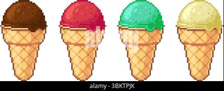 Pixel Art Eiskegel mit vier bunten Schaufeln, Vektor Stock Vektor