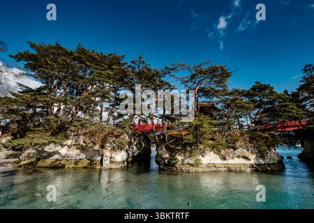 Rote Brücken des Godaido des Zuiganji-Tempels, Matsushima, Japan. Stockfoto
