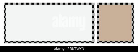 Quadratischer Rahmen mit Karomuster. Rechteckige Vignette mit Schachbrett, Rallyeflagge oder Schachspielmuster isoliert auf weißem Hintergrund. Stock Vektor