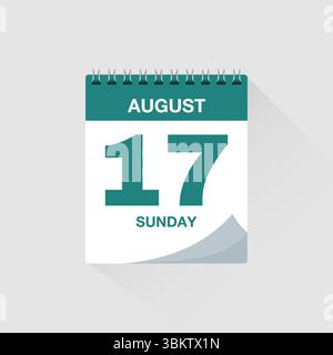 Kalender mit Datum 17. August. Vektor des Kalendersymbols für den Tag, Erinnerung für den Ereigniskalender, Datumsschild für den Geschäftsplan, Terminvorlage, Terminsymbol Stock Vektor