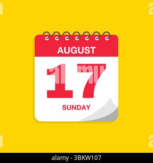 Tageskalender mit Datum 17. August. Vektor des Kalendersymbols. Erinnerung an den Veranstaltungskalender, Datumsschild für Geschäftsplan, Terminvorlage, Terminsymbol Stock Vektor