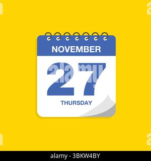 Tageskalender mit Datum 27. November. Vektor des Kalendersymbols. Erinnerung an den Veranstaltungskalender, Terminplanungsdatum für Geschäftstreffen, Termindatensymbol. Stock Vektor