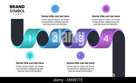 Infografik-Vorlage mit Symbolen und 4 Optionen oder Schritten. Spirale. Kann für Workflow-Layout, Diagramm, Banner, webdesign verwendet werden. Vektordarstellung Stock Vektor