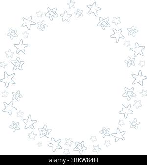 Kreisförmiger Vektorrahmen umrissener Sterne. Lineare Illustration von Kränzen für Babyduschgrußkarten oder kindliche Geburtstagseinladungen. Umrisszeichnung der Grenze für Kinder-Schreibwaren. Stock Vektor