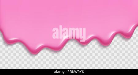 Schmelzendes rosafarbenes Eis, das auf transparentem Hintergrund fließt – glänzende Erdbeerflüssigkeit mit welligen Kanten. Stock Vektor