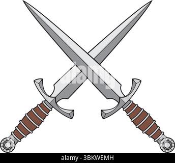 Gekreuzte Vintage-Messer In Farbe. Vektorabbildung. Stock Vektor