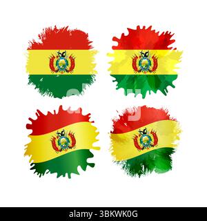 Set mit abstrakten künstlerischen Orten mit Flagge von Bolivien und Schnittmaske. Kreative staines mit bolivianischen Flaggen. Sammlung von Urlaubs-, Sport- oder Geschäftsreisen Stock Vektor