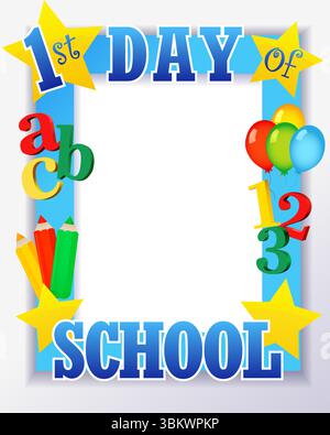 1. Schultag Selfie Bilderrahmen Design. Back to School Creative Stand Vorlage, willkommen zum akademischen Jahr 2025-2026. Vektorabbildung Stock Vektor