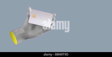 Hand mit einer Bankkarte. Modernes, elegantes Design mit Chip für sicheres Online-Shopping, Einkäufe und Zahlungen. Finanzen, Wirtschaft, Handel und cas Stockfoto