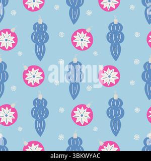 Silvester-Baumschmuck, Kugeln und Eiszapfen zur Weihnachtsdekoration. Schlichtes Silvester-Wintermuster. Vektorabbildung Stock Vektor