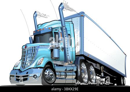 Cartoon Cargo Semi-Truck. Verfügbares EPS-10-Vektorformat, das durch Gruppen und Ebenen getrennt ist, mit Transparenzeffekten für eine Neufärben mit einem Klick Stock Vektor