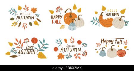Herbstrahmenkollektion, Herbstkuschelset, Design für Poster, Banner, Grußkarten, Aufkleber Stock Vektor