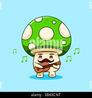 Pilzfigur spielt Gitarre oder Ukulele Vektor Illustration Cartoon Design Stock Vektor