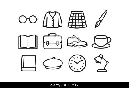 Back to School College Life Icons zur Darstellung von Lernen und Lebensstil Stock Vektor