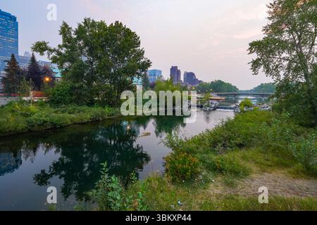 Der Bow River fließt an Prince's Island in Calgary, Alberta, Kanada vorbei Stockfoto