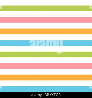 Nahtloses Muster mit Aquarellstreifen in Blau, Pink, Grün und Orange. Helles und verspieltes Design, ideal für Textilien für Kinder Stockfoto