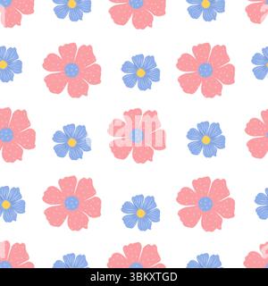 Nahtloses Aquarellmuster mit zarten blauen und rosa Blüten. Weiches Blumendesign, perfekt für Textilien, Tapeten und Einrichtung im Kinderzimmer Stockfoto