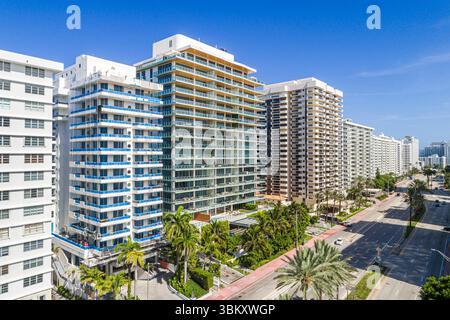 Miami Beach Florida, Luftsicht von oben mit Blick nach unten, City Skyline hoch, Uferpromenade am Meer Eigentumswohnungen, City Skyline, 570 Stockfoto