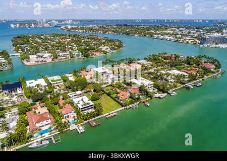 Miami Beach Florida North Beach, Luftsicht von oben mit Blick nach unten, Allison Island, La Gorce Island, Indian Creek, Biscayne Bay, Normandie Isles, R. Stockfoto