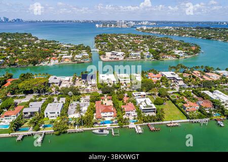 Miami Beach Florida North Beach, Luftsicht von oben mit Blick nach unten, Allison Island, La Gorce Island, Indian Creek, Biscayne Bay, Normandie Isles, R. Stockfoto