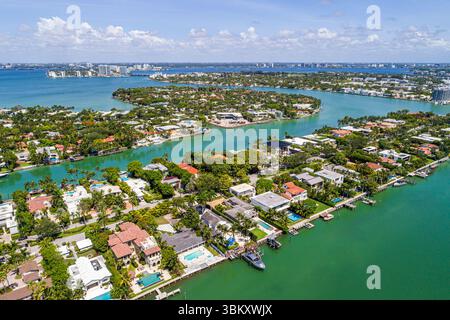 Miami Beach Florida North Beach, Luftsicht von oben mit Blick nach unten, Allison Island, La Gorce Island, Indian Creek, Biscayne Bay, Normandie Isles, R. Stockfoto