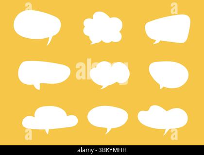 Sprechblasen für Text. Chat-Symbol, Muster. Nachrichtenballons, Aufkleber, Chatboxen in sozialen Medien. Flache Formen im Doodle-Stil. Informationen, Ideen Stock Vektor