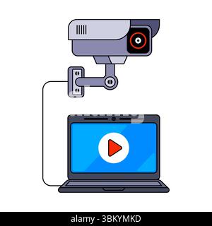 Video von Überwachungskameras auf dem Monitor ansehen. Flache Abbildung. Stock Vektor