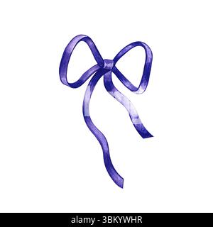 Eine Schleife. Eine handgezeichnete Aquarellillustration. Markieren Sie sie. Eine einfache blaue Schleife. Ein Element für die Gestaltung von Gruß- und Einladungskarten. Für Stockfoto