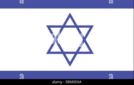 Flacher Vektor israelische Flagge mit Stern von David und kräftigen blauen Streifen auf weißer Hintergrund Illustration Stock Vektor
