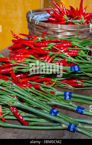 Cayenne Chili Paprika, Miyagawa Morning Market, Takayama, Japan Stockfoto