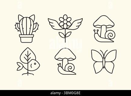 Cute Doodle Icon Kollektion: Von Der Natur Inspiriertes Handgezeichnetes Vektor-Set Stock Vektor