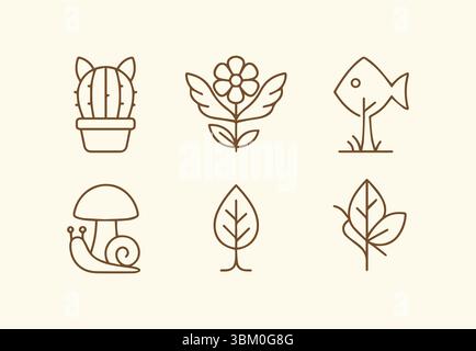 Cute Doodle Icon Kollektion: Von Der Natur Inspiriertes Handgezeichnetes Vektor-Set Stock Vektor