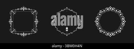 Dieses Bild zeigt eine Reihe von drei verschiedenen islamisch inspirierten Rahmen. Jeder Rahmen zeichnet sich durch komplexe arabeske Designs aus. Stock Vektor