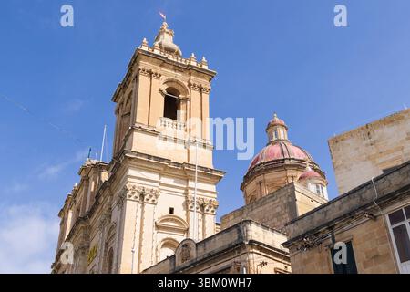 Malta, Birgu. Stiftskirche St. Lorenz. Außen. Stockfoto