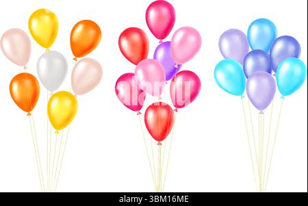 Festliche realistische aufblasbare bunte Ballons. Geburtstags-Heliumkugeln-Bunch. Aufgeblasene Luftkugeln fliegen. Festdekoration. Heliumblasen Stock Vektor