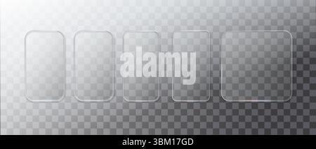 Glasrahmen isoliert auf transparentem Hintergrund. Vektor-Kunststoffbildschirm, leere Glasleiste oder -Platte für Ihr Design. Stock Vektor