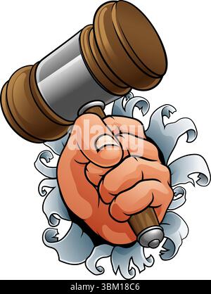 Auktionator Richter Hand Hält Holzhammer Gavel Stock Vektor