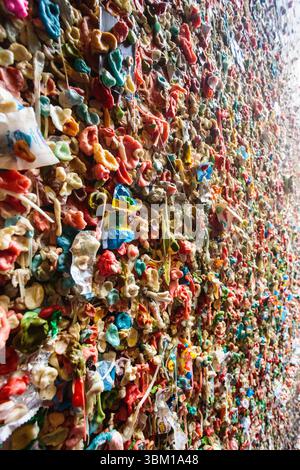 Gum Wall in Post Alley, Pike Place Market, Seattle, Washington State, USA. Stockfoto