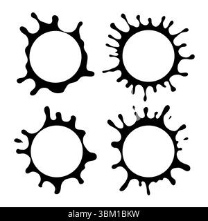 Vektorsatz mit schwarzen Farbspritzern mit Platz für Text. Rahmen aus Tintenspritzern und Blobs Silhouette Clip Art Kollektion. Konstruktionselement Stock Vektor
