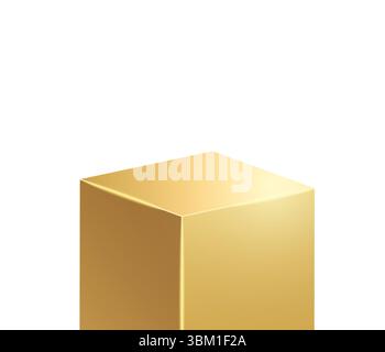 Minimales goldenes Podium für Kosmetikprodukte. Realistische 3D-Szene mit weichem Licht, geometrischen Formen und luxuriösem Hintergrund für Eleganz Stock Vektor
