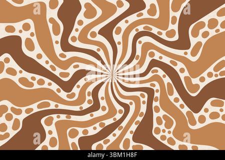 Hintergrund mit Karamell- und Schokoladenmuster. Erdnussbutter schwenken. Cremiger, welliger Sirup aus Milch. Abstrakte, groovige Spiralstreifen von süß mit Retro-Deign Stock Vektor