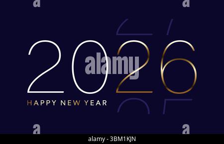 2026 Goldnummer, Happy New Year Poster, Vektorkartendesign Stock Vektor